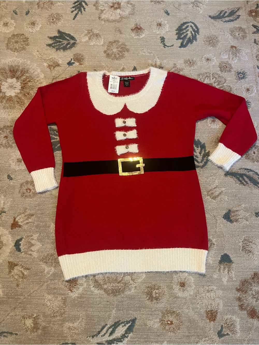 NWT Holiday Red Santa Sweater Dress with Sequin Belt Detail-XL